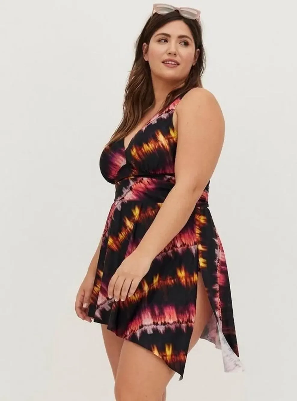 Torrid Size 1 1X 14-16 Wireless Short Asymmetrical Swim Dress with Brief Tie Dye